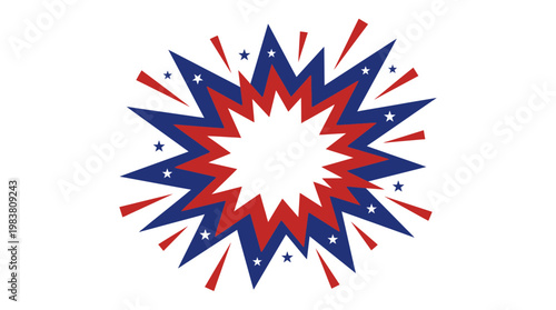 Vibrant celebratory burst design for 4th July Independence Day festivities, perfect for patriotic events and holiday promotions