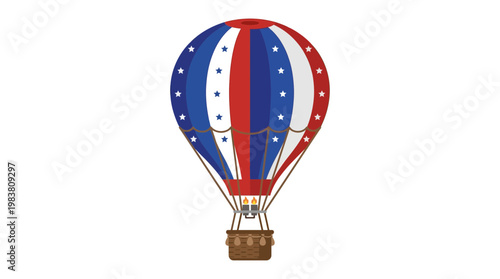 Patriotic hot air balloon for 4th July celebrations and Independence Day festivities, vibrant colors and classic design