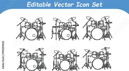 Drum kit vector icon set musical instrument graphics percussion performance