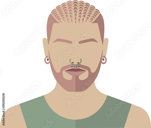 Hipster person with piercing and braids handsome people vector on white background.