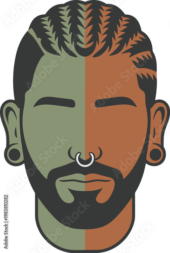 Hipster person with piercing and braids vector on white background.
