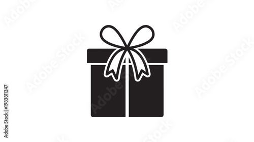 Gift box icon, black present symbol, wrapped box, ribbon bow