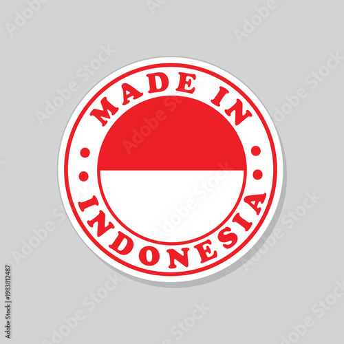 circular red and white made in indonesia label sticker for industrial product origin and branding