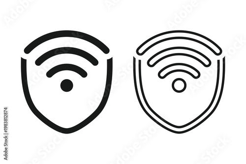 Wireless Network Protection Icon with Shield and Signal Symbol. Vector Illustration