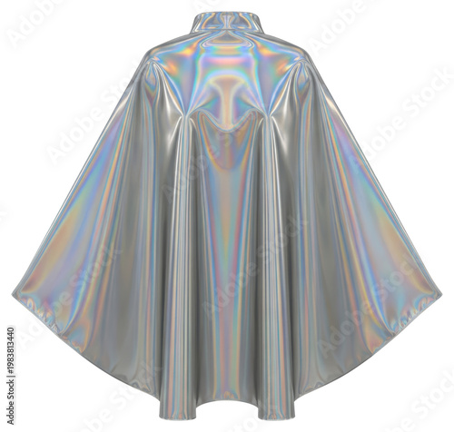 Shiny futuristic silver holographic cloak isolated on a transparent background