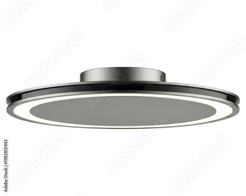 Modern circular metallic LED ceiling light isolated on a transparent background