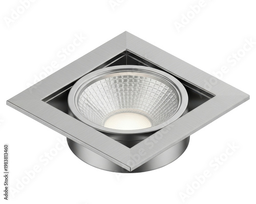 Modern square LED recessed spotlight isolated on a transparent background