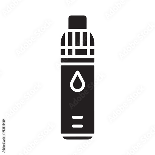 A simple black silhouette of a modern electronic cigarette or vape device