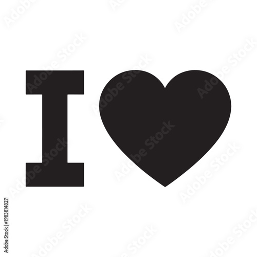 Simple black graphic displaying the letter i and a heart shape
