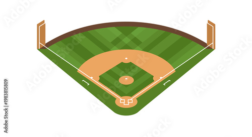 Aerial view of a baseball field with green grass and dirt infield, representing the sport of baseball