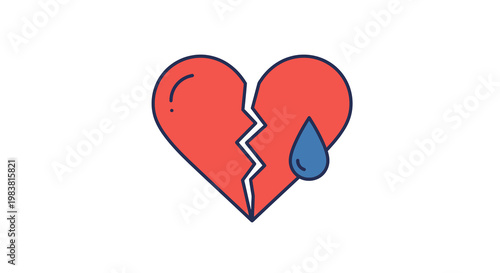 Broken heart with a tear drop representing heartbreak, sadness, and emotional pain
