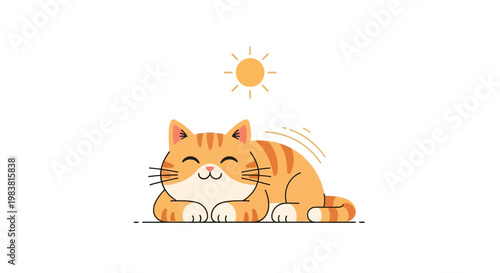 Cute sleepy orange tabby cat enjoying the sunshine with a happy expression, perfect for pet lovers and relaxation themes