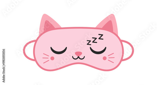 Cute pink cat sleeping mask with closed eyes and 'zzz' symbol, perfect for a relaxing nap or a peaceful night's sleep