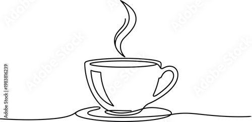 A Simple Line Drawing of a Steaming Cup of Coffee or Tea
