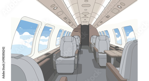 Private Jet Interior, Luxury Aircraft Cabin, Business Travel, Sky View