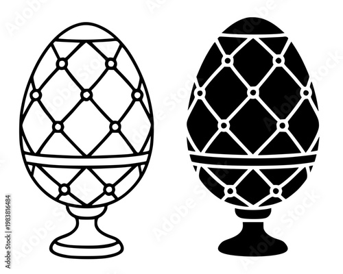 Fabergé egg minimalist icon, in outline and silhouette design, isolated on transparent background