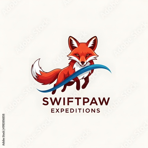 Fox logo, cartoon illustration, Swifpaw Expeditions branding, red fox icon