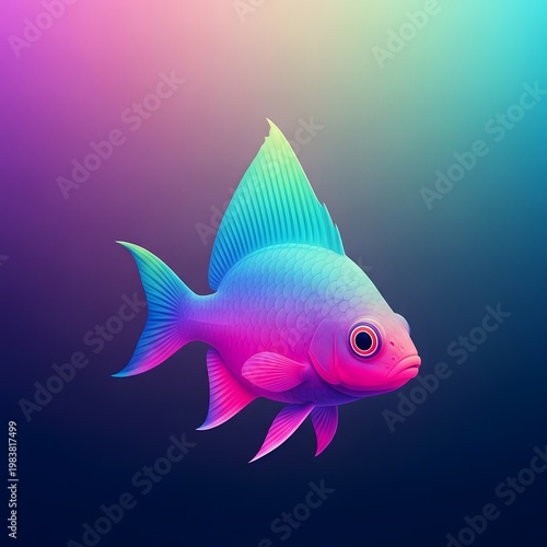 Colorful fish, neon gradient background, iridescent scales, vibrant illustration, digital art