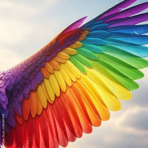 Vibrant rainbow bird wing, colorful feathers, wingspan, nature photography, wildlife close-up