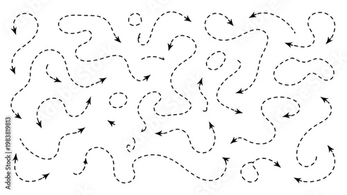Complex interconnected path system with directional arrows and loops Vector