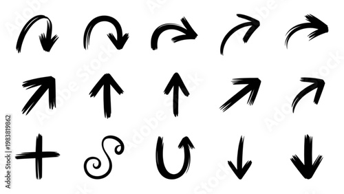 Collection of various arrow and directional symbol illustrations with different orientations Vector