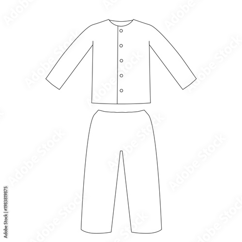 Hospital pajamas front button icon, patient clothing, simple line illustration