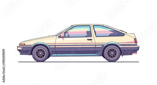 Retro Japanese Hatchback Car Illustration with Pastel Colors
