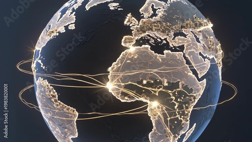 Digital Globe Showing Global Manufacturing Intensity with Factory Belts Logistics Hubs and Trade Flow