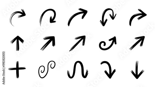 Collection of hand-drawn directional and looping arrow symbols in black ink Vector