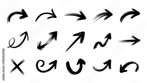 Collection of various directional and curved arrow icons in black and white Vector