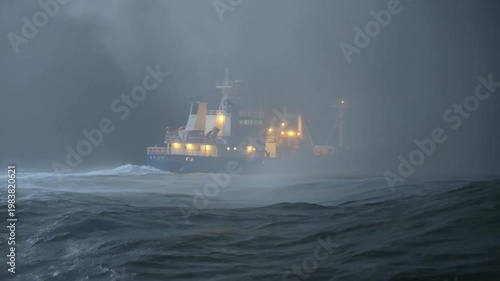 Massive Fishing Ship Vanishes Into Heavy Rain and Fog Across a Brutal Stormy Ocean