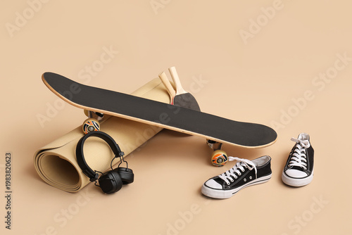 Modern skateboard with snea...