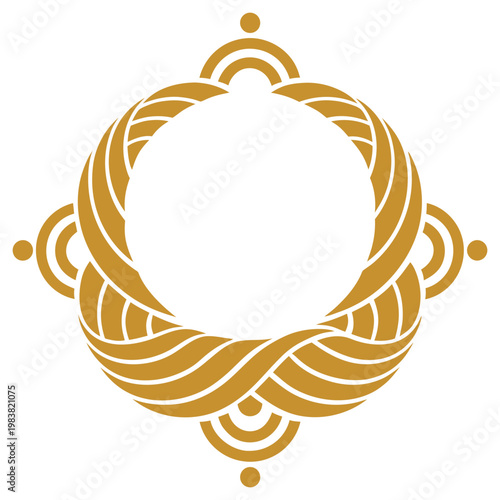 Golden ornamental frame with intricate Celtic knot design and symmetrical elements evoking tradition and elegance.