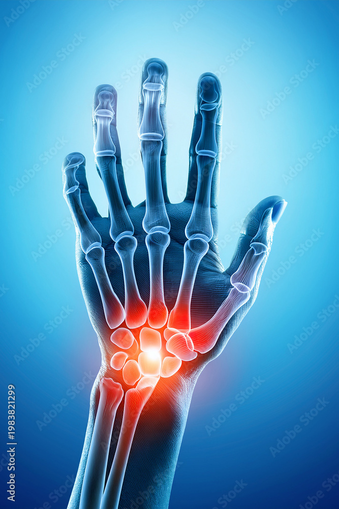 Naklejka premium Human finger joint visualization emphasizing musculoskeletal health education 