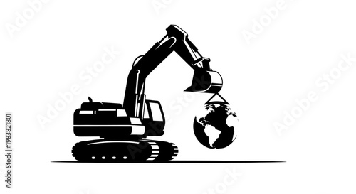 Black silhouette of an excavator machine.