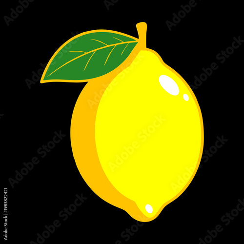 simple lemon illustration with attached green leaf