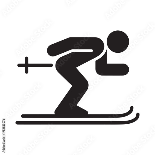 Simple black silhouette of a person downhill skiing on snow