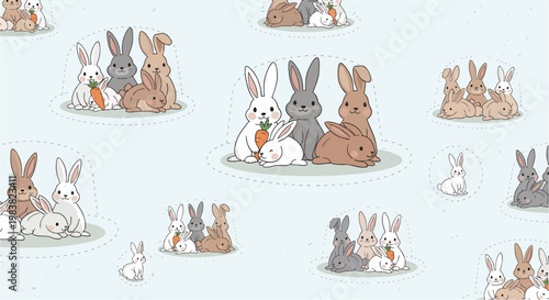 Easter rabbit silhouettes cartoon vector illustration set of cute bunnies seamless seamless pattern spring holiday icons and happy bunny characters