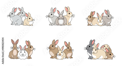 Cute cartoon vector illustration collection of rabbits and other farm animals in a funny animal set design