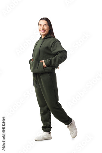 Young woman in khaki sports...