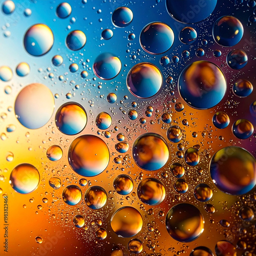 Condensation on colorful reflective surface.