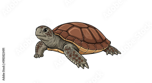 Isolated turtle on white background, cute slow walking reptile with shell, wildlife nature animal pet tortoise