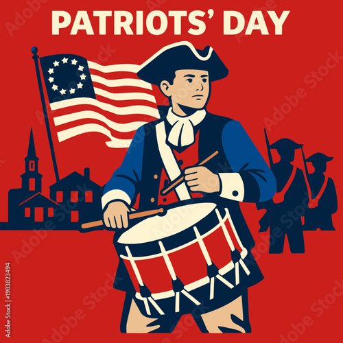 Colonial Drummer Boy Patriots Day Vector