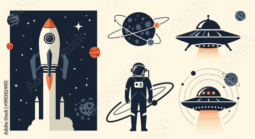 Space Exploration with Astronaut and Ships.