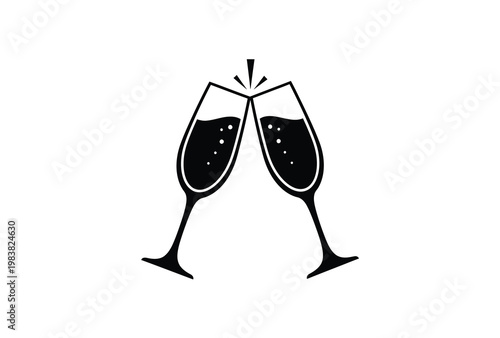 Two champagne glasses clinking together in a celebratory toast silhouette high quality