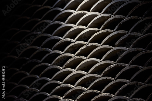 Background wall with stacked traditional Chinese tiles