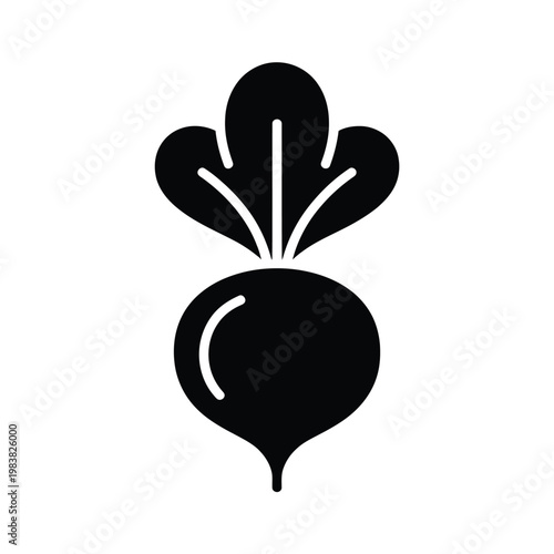 Simple black and white illustration of a beetroot with leaves