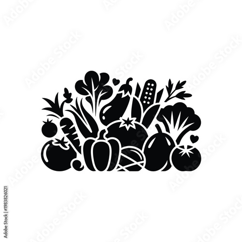 A bountiful arrangement of fresh vegetables in a black silhouette style