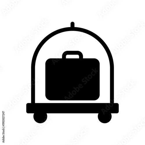 Hotel luggage cart with vintage suitcase. Bellboy trolley, baggage service, hospitality, holiday, travel design