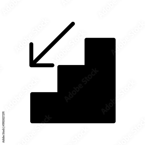 Downward Arrow Pointing to Stairs Icon Representing Decline, Descent, and Negative Trend